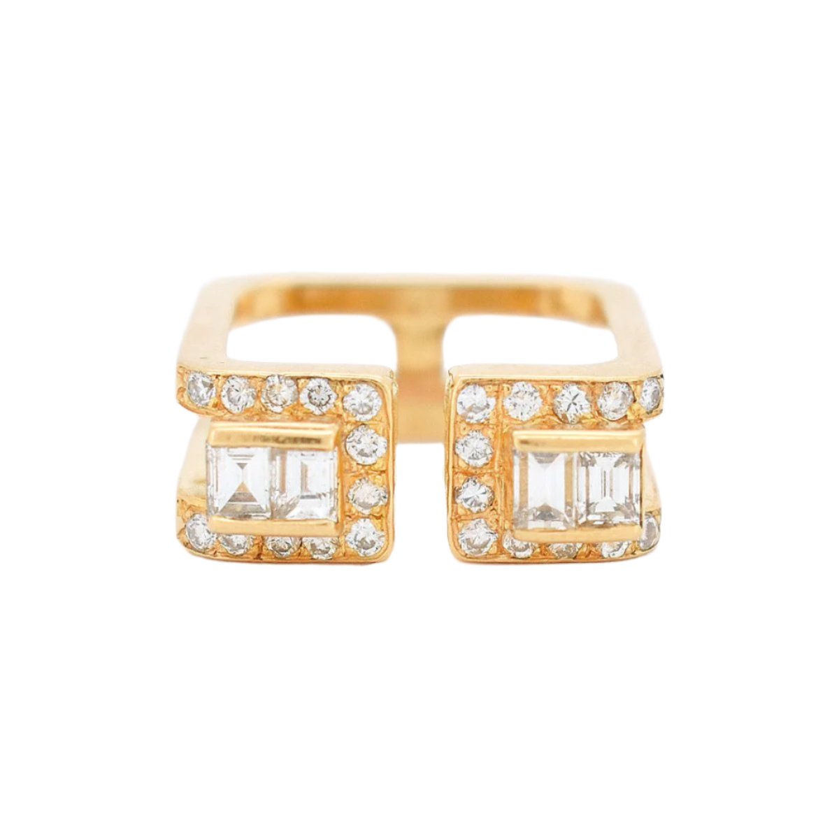 Jean Vendôme - Bague Carrée en Or Jaune et Diamants - Castafiore