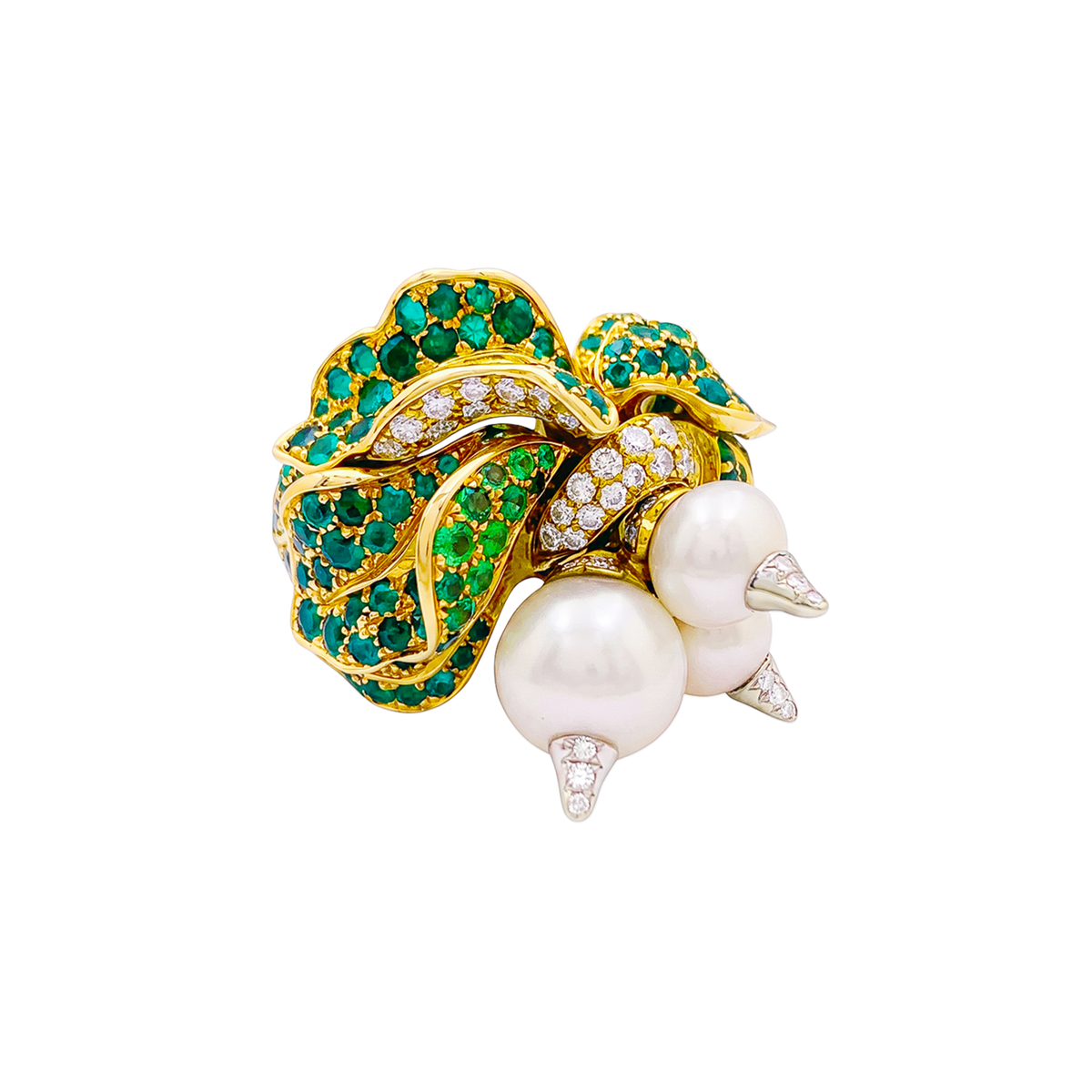 Bague Dior, “Jardins de Milly-la-Forêt”, "Navets", émeraudes, tsavorites, diamants, perles.