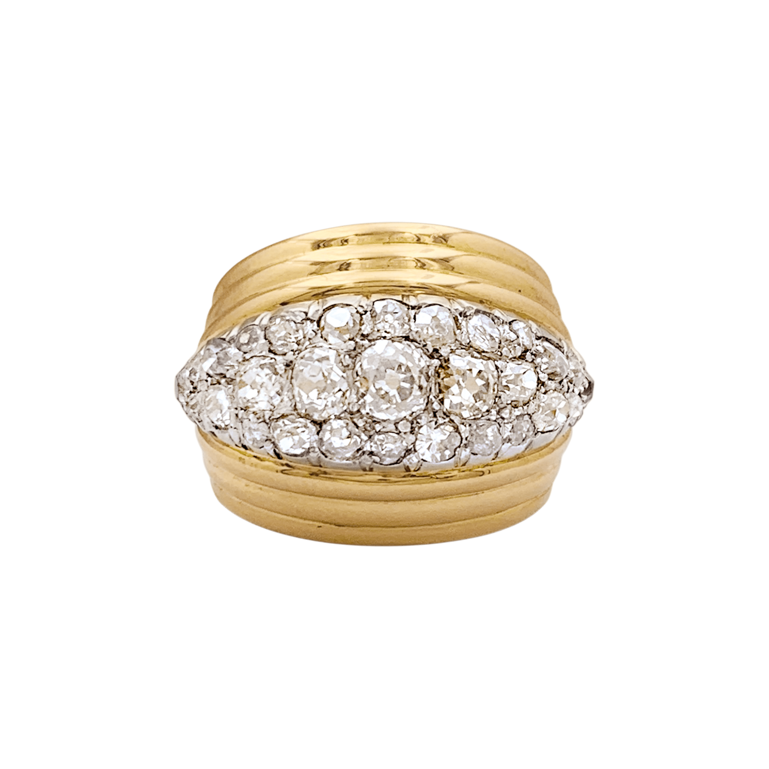 Bague vintage or rose, platine et diamants taille ancienne.