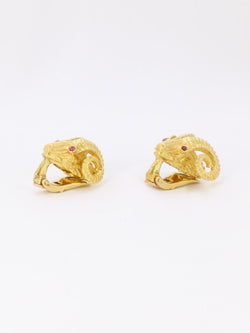 LALAOUNIS (Att. à) Clips d'oreilles tête de belier or jaune rubis - Castafiore