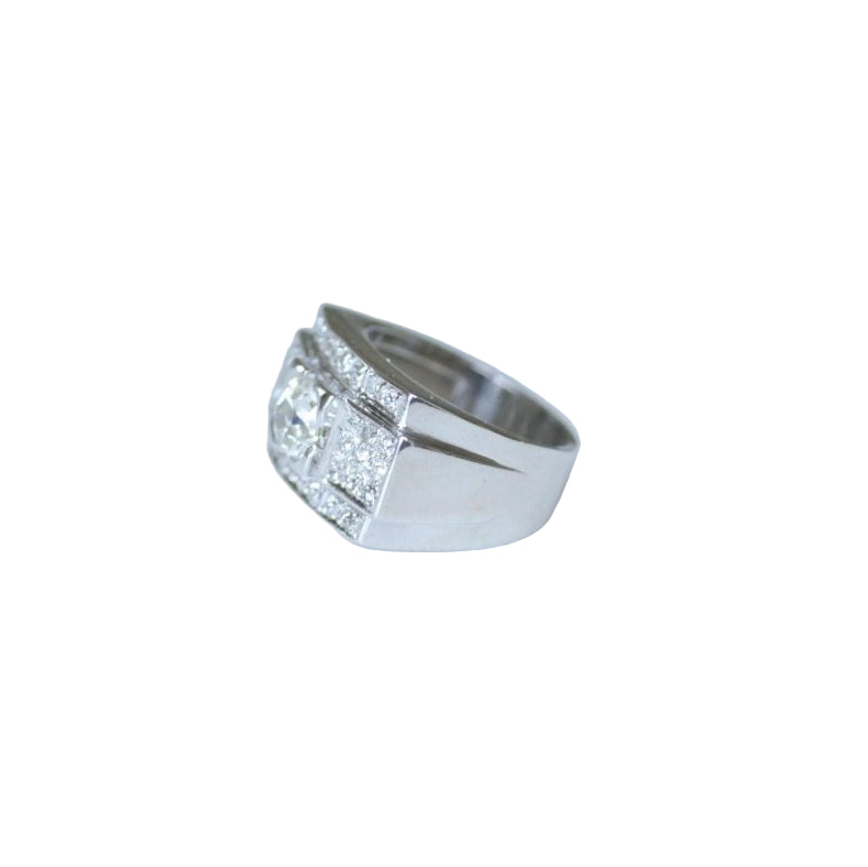 Large Bague Bandeau Art Déco Diamants 2,10 Cts sur Platine - Castafiore