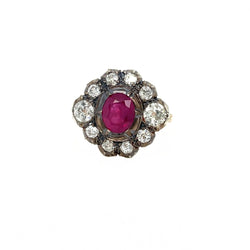 Late 19th century 2.05 Carat Ruby Diamond Gold Cluster Ring - Castafiore