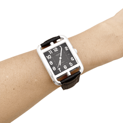 Montre Homme Hermès, "Cape Cod", acier, cuir. Très grand modèle.