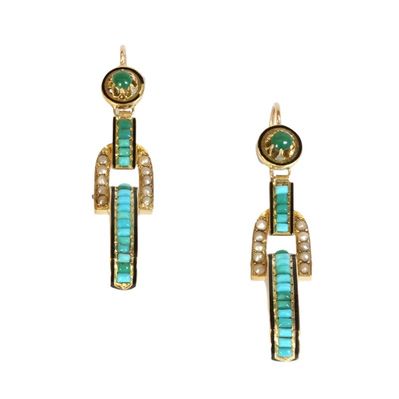 Longues boucles d’oreille turquoises en or - Castafiore