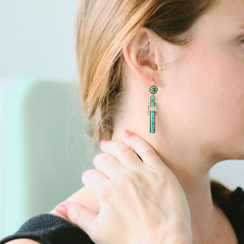 Longues boucles d’oreille turquoises en or - Castafiore