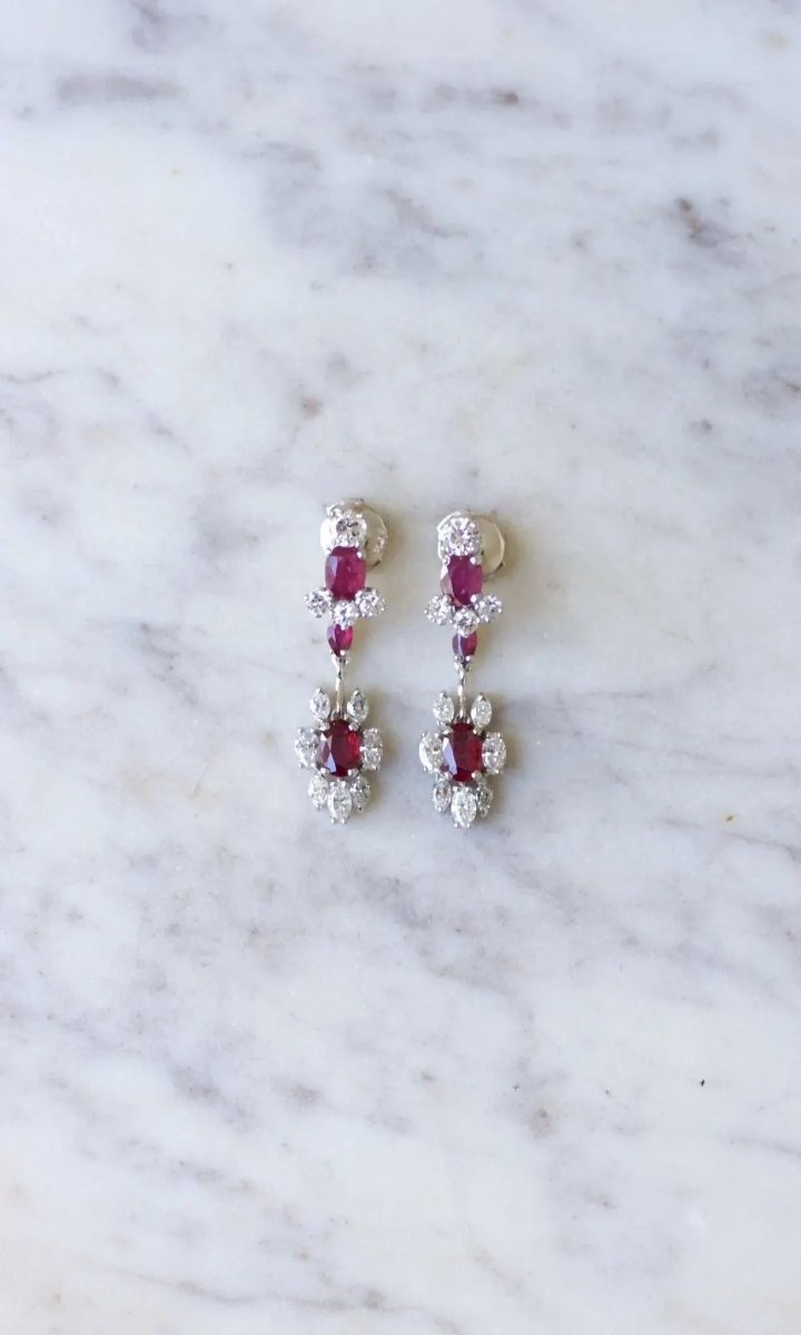 Longues Boucles d'Oreilles Rubis et Diamants - Castafiore