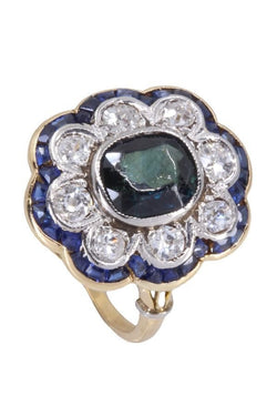 Marguerite saphirs et diamants en or jaune - Castafiore