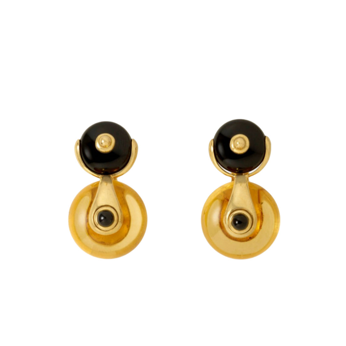 Marina B Cardan Gold Drop Earrings Russian Quartz & Onyx - Castafiore