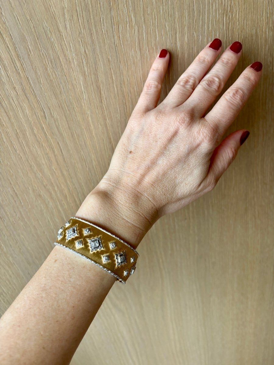 Mario Buccellati Macri Yellow & White Gold Bangle with Diamonds - Castafiore