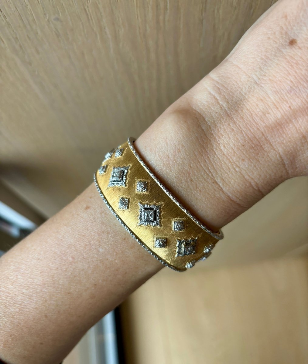 Mario Buccellati Macri Yellow & White Gold Bangle with Diamonds - Castafiore