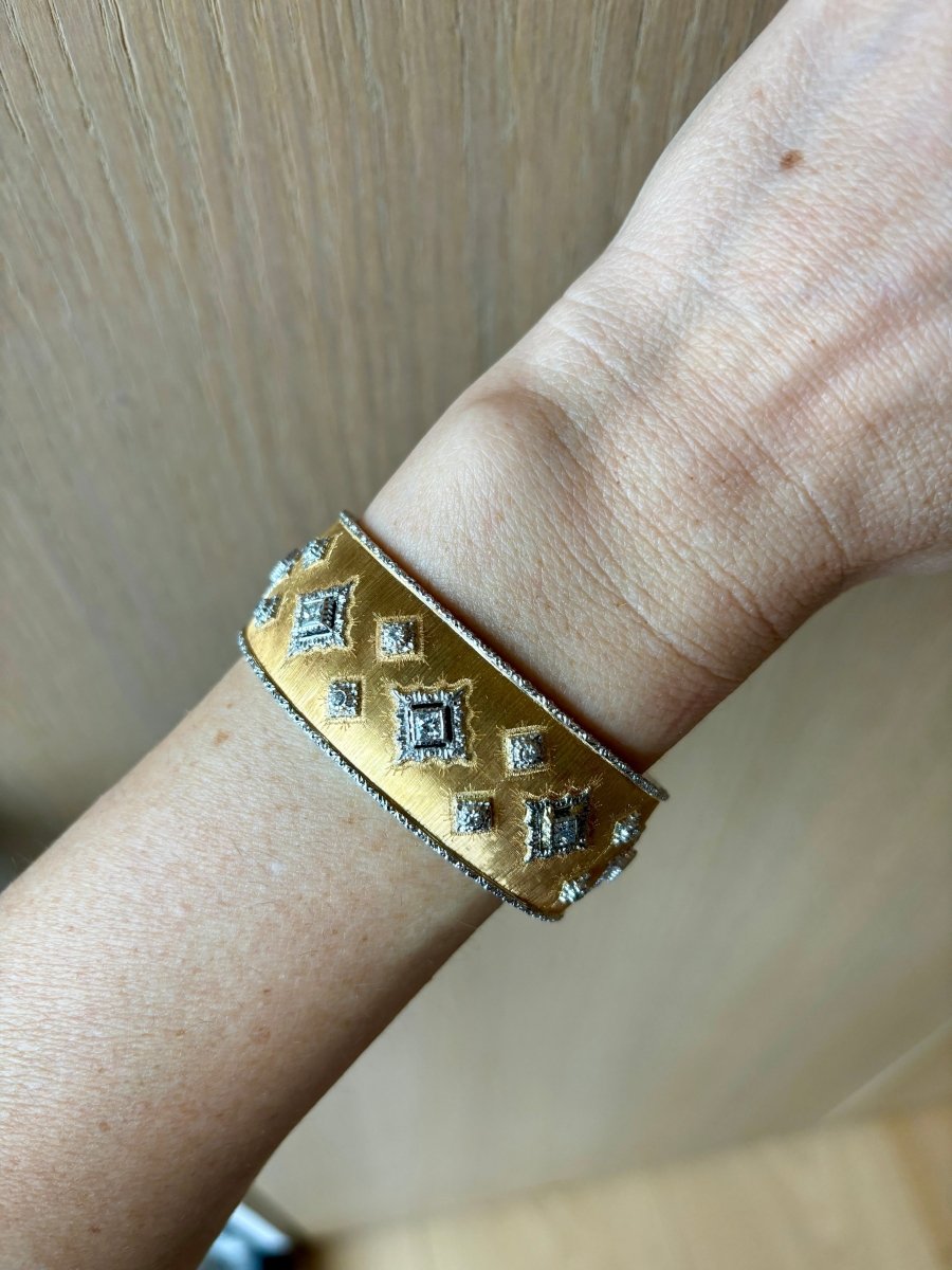 Mario Buccellati Macri Yellow & White Gold Bangle with Diamonds - Castafiore