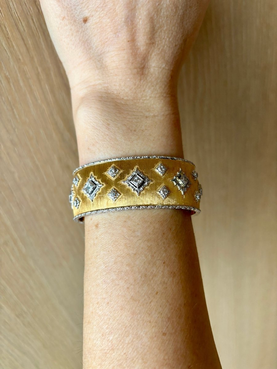 Mario Buccellati Macri Yellow & White Gold Bangle with Diamonds - Castafiore
