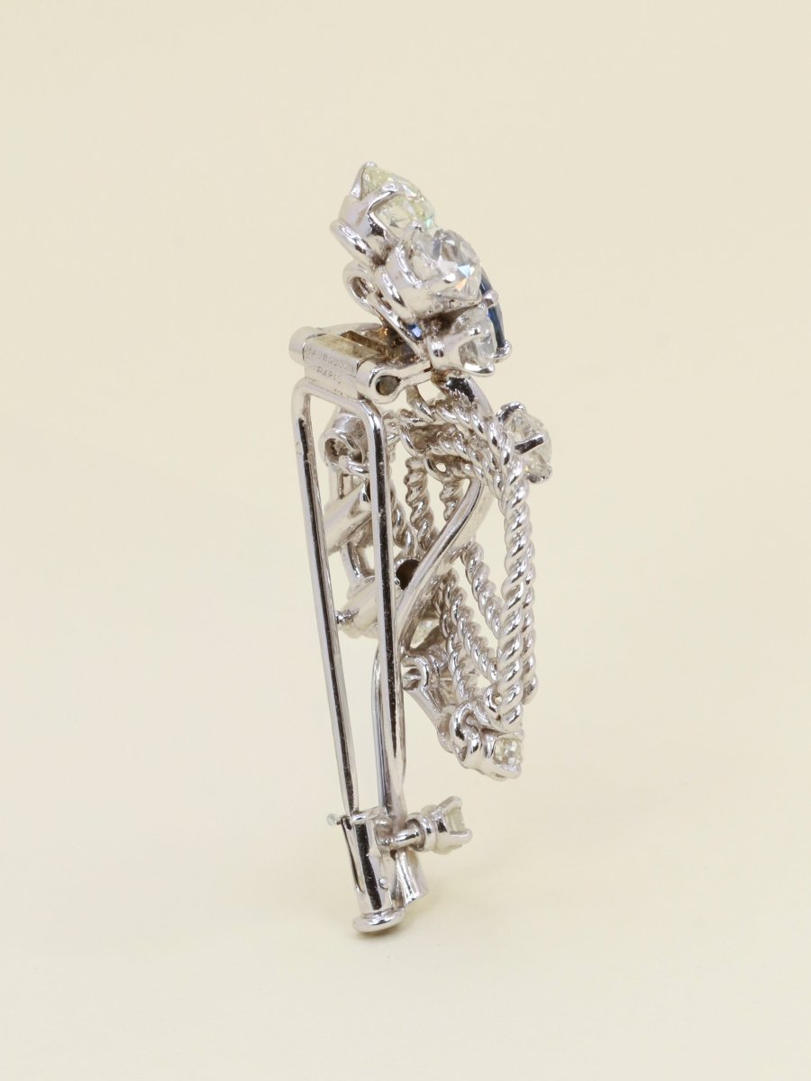 MAUBOUSSIN Broche or blanc saphir diamants taille ancienne - Castafiore