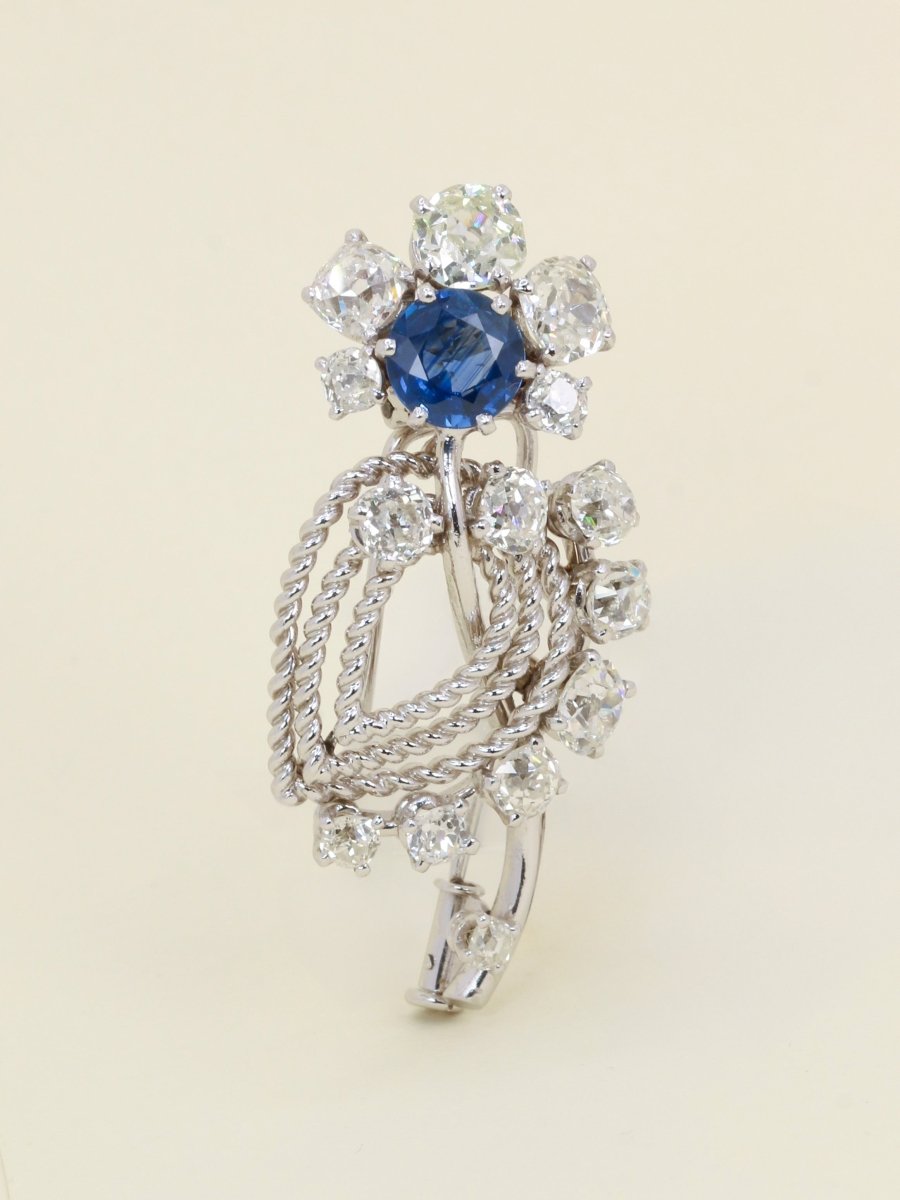 MAUBOUSSIN Broche or blanc saphir diamants taille ancienne - Castafiore