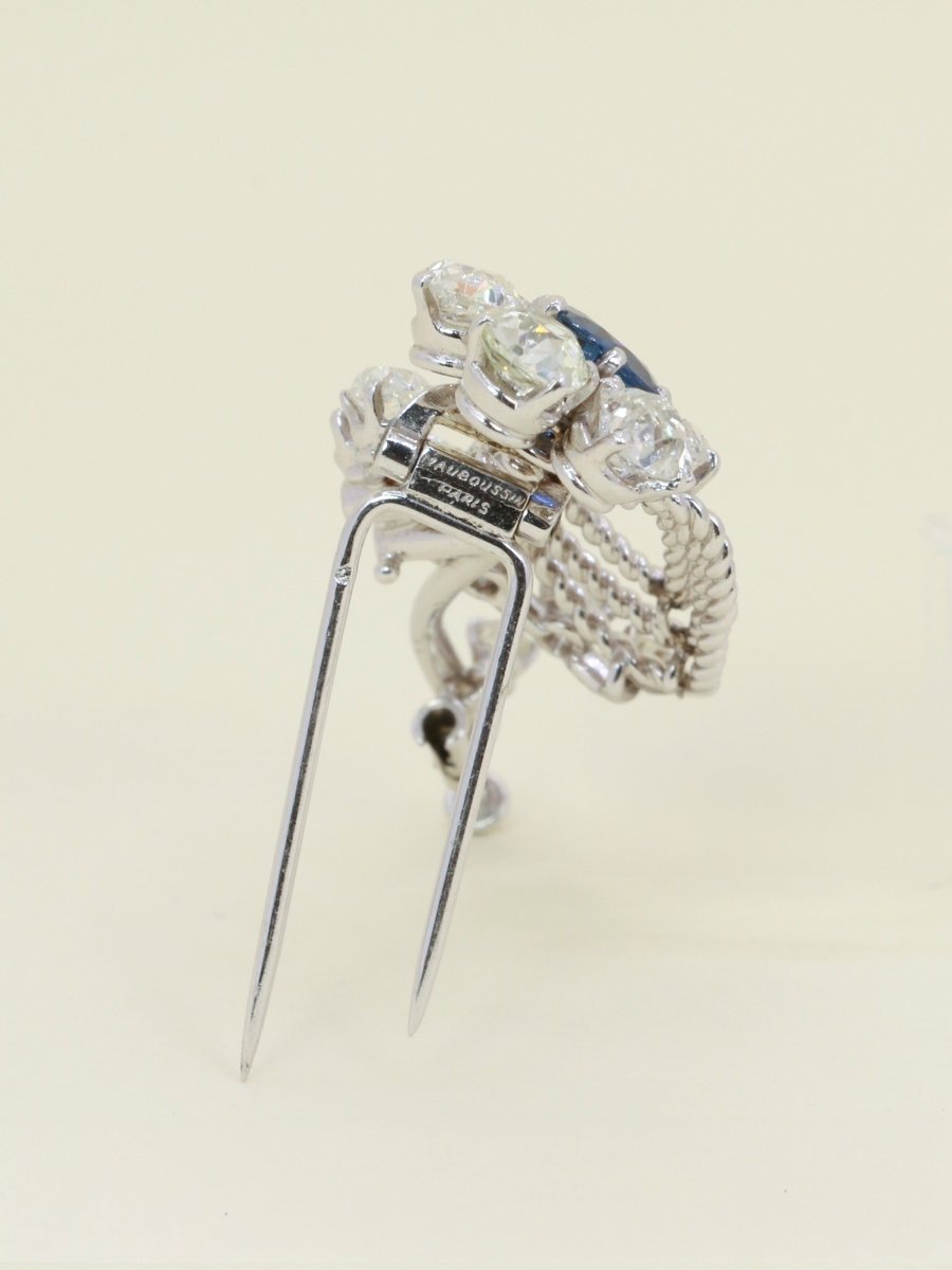 MAUBOUSSIN Broche or blanc saphir diamants taille ancienne - Castafiore