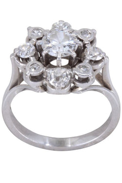 Bague marguerite en or blanc, platine et diamants