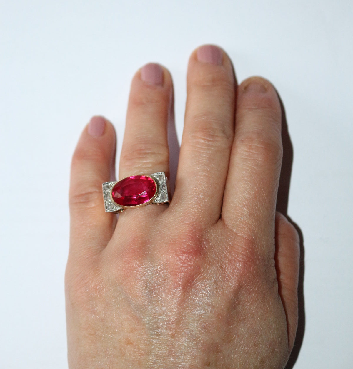 Ring Tank in yellow gold, paltinium, sapphire and diamonds
