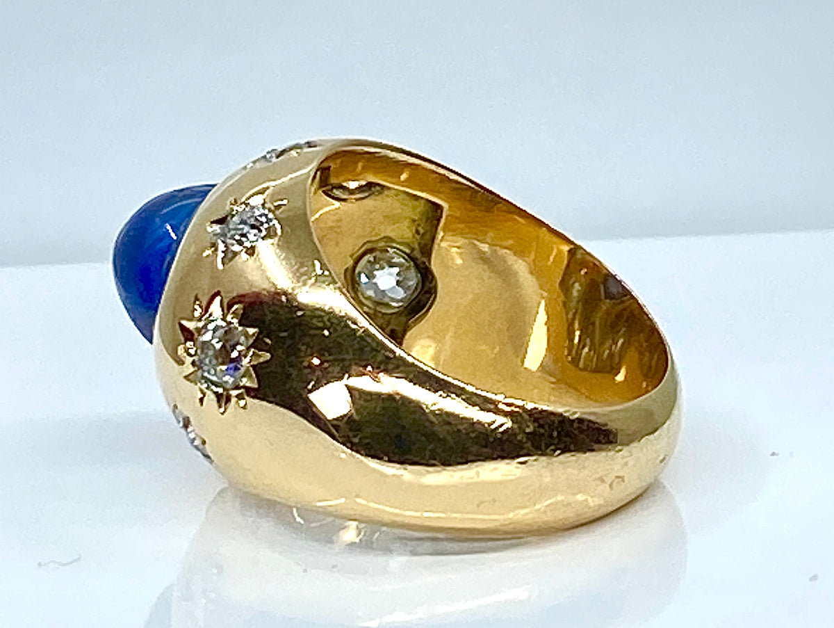 18K Yellow Gold Ring, 5.10 Carat Unheated Ceylon Sapphire and Diamonds
