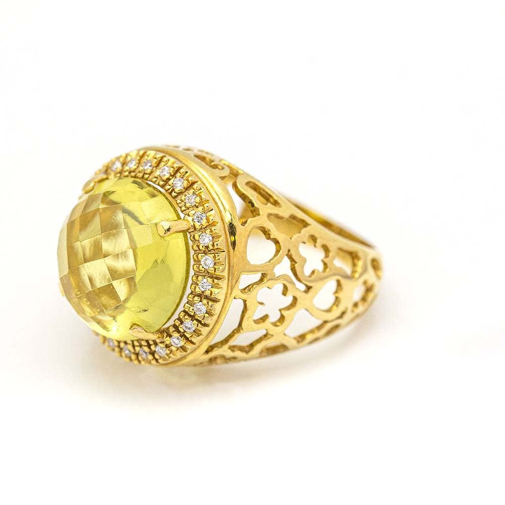 Bague en diamant et quartz citron