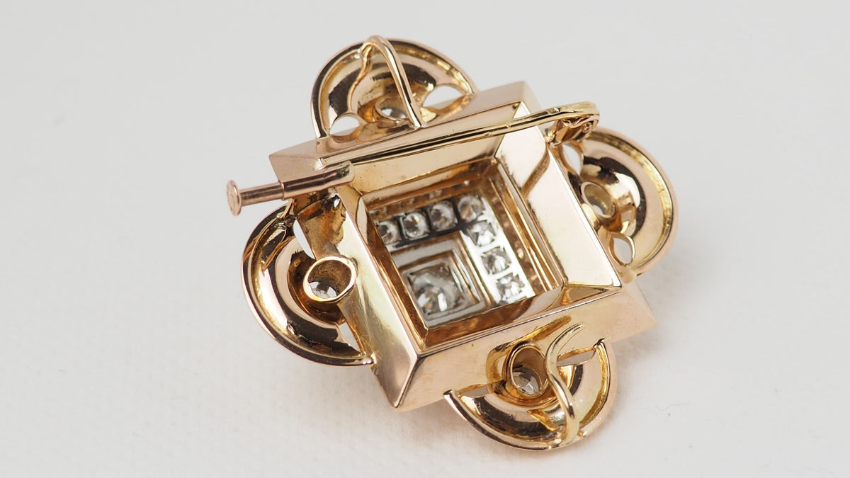 Antique yellow gold and diamond pendant brooch