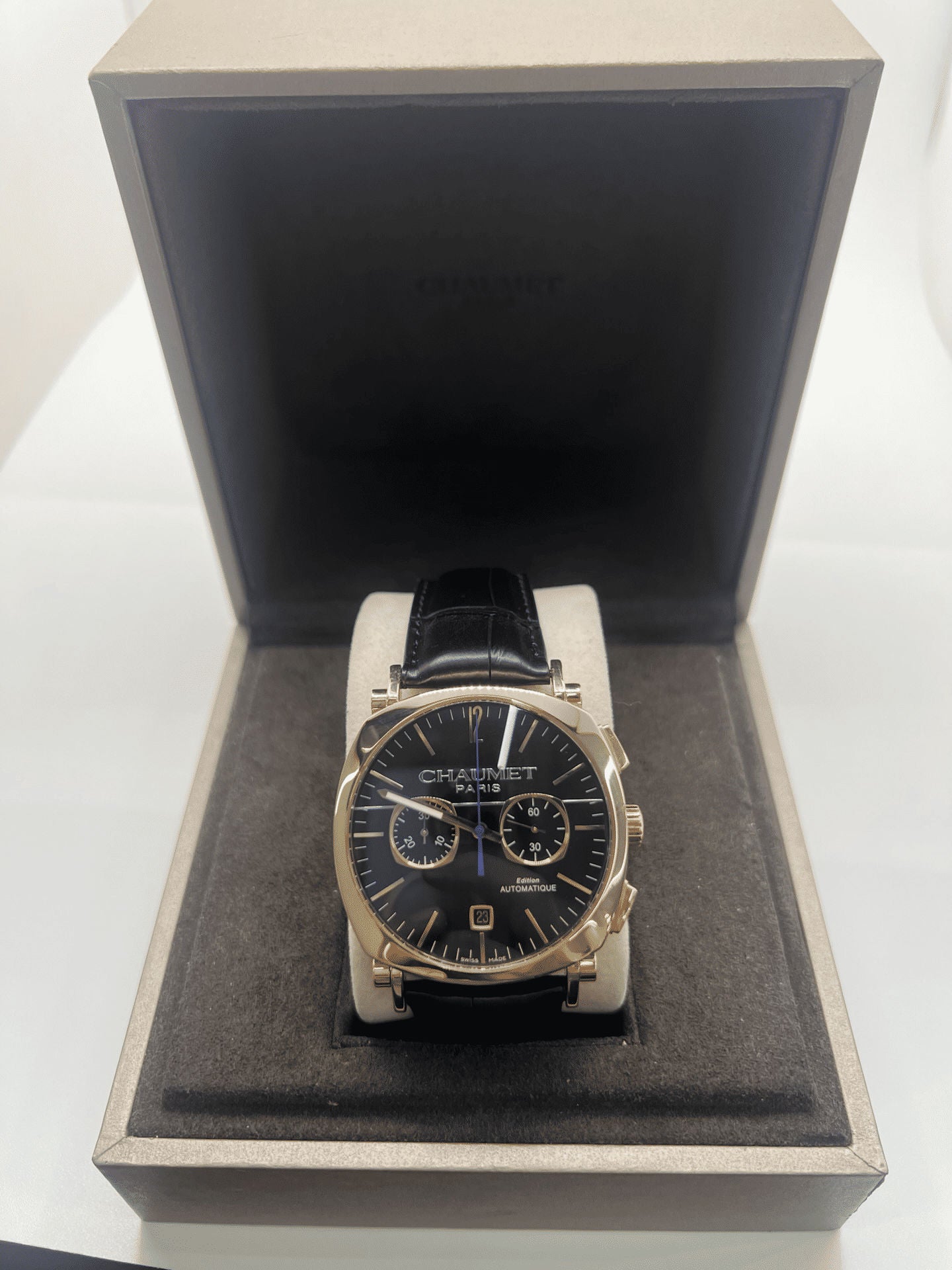 Watch CHAUMET "Dandy XL Chronograph" in rose gold and leather