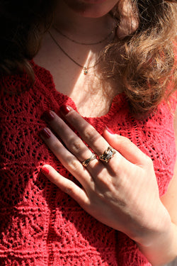 Bague Rétro Or Jaune Et Roses