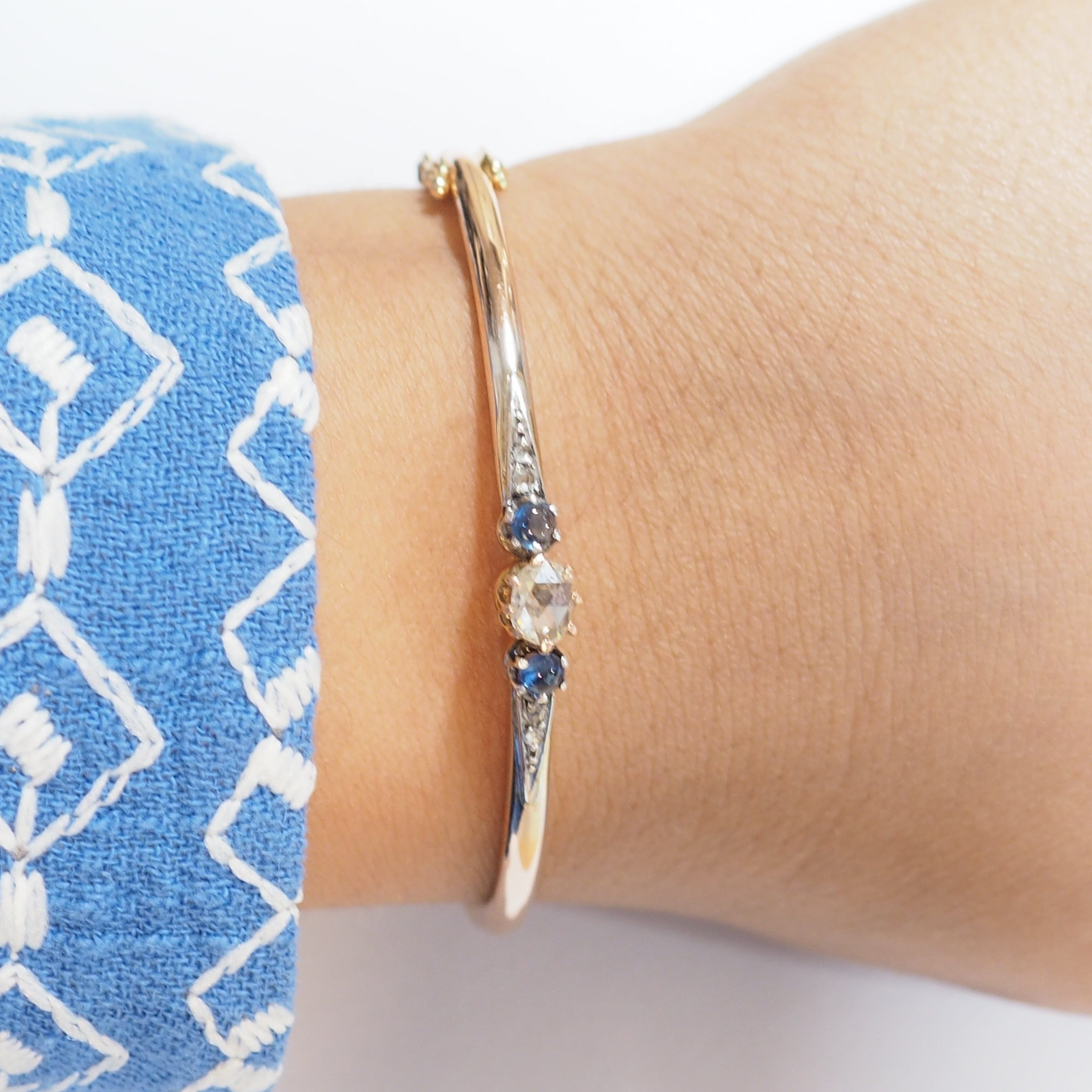 Bracelet Jonc en or blanc, or rose, saphirs et diamant