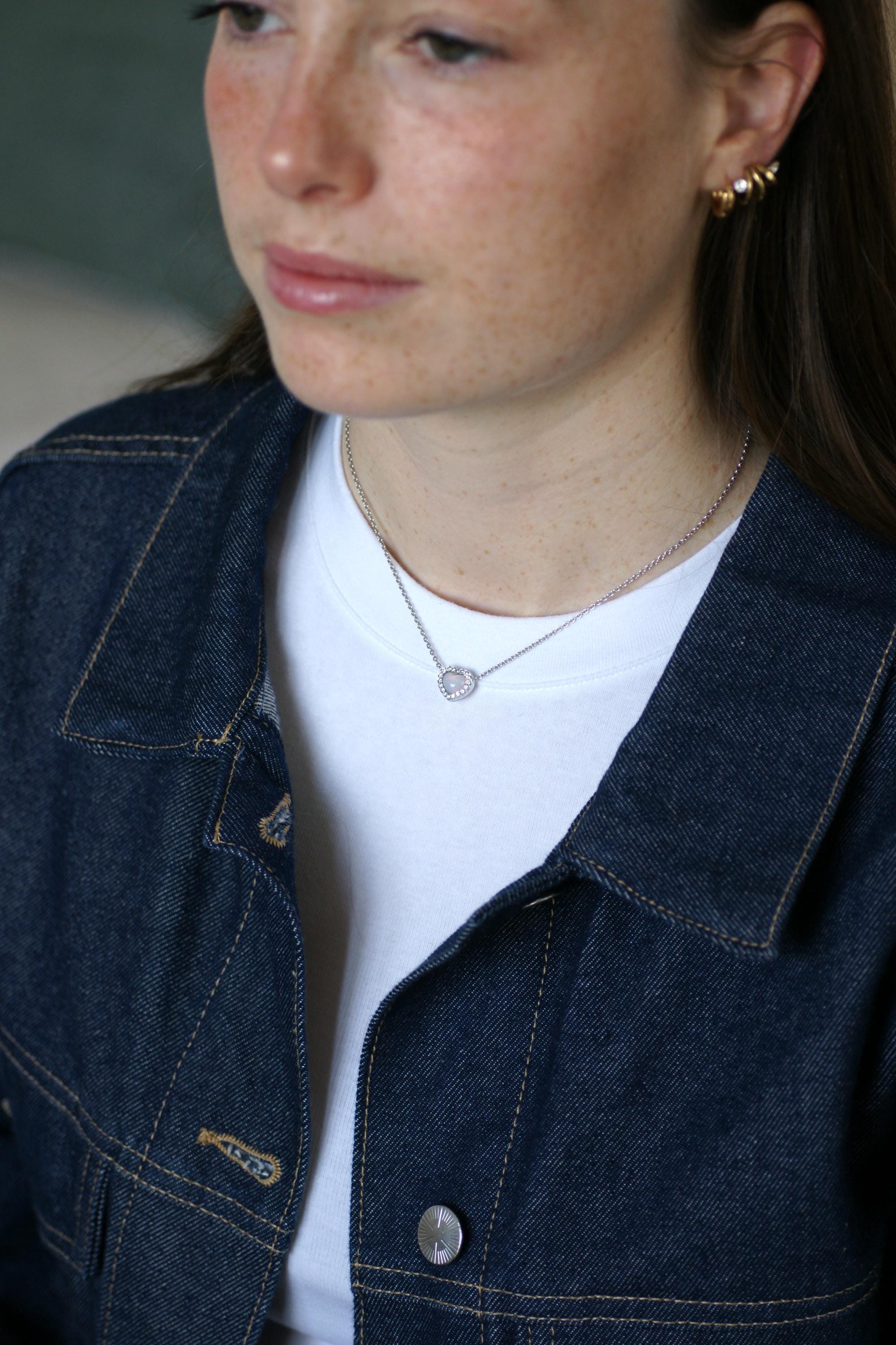 Necklace Dior Happy Birth Coeur Opale and diamonds on White Gold