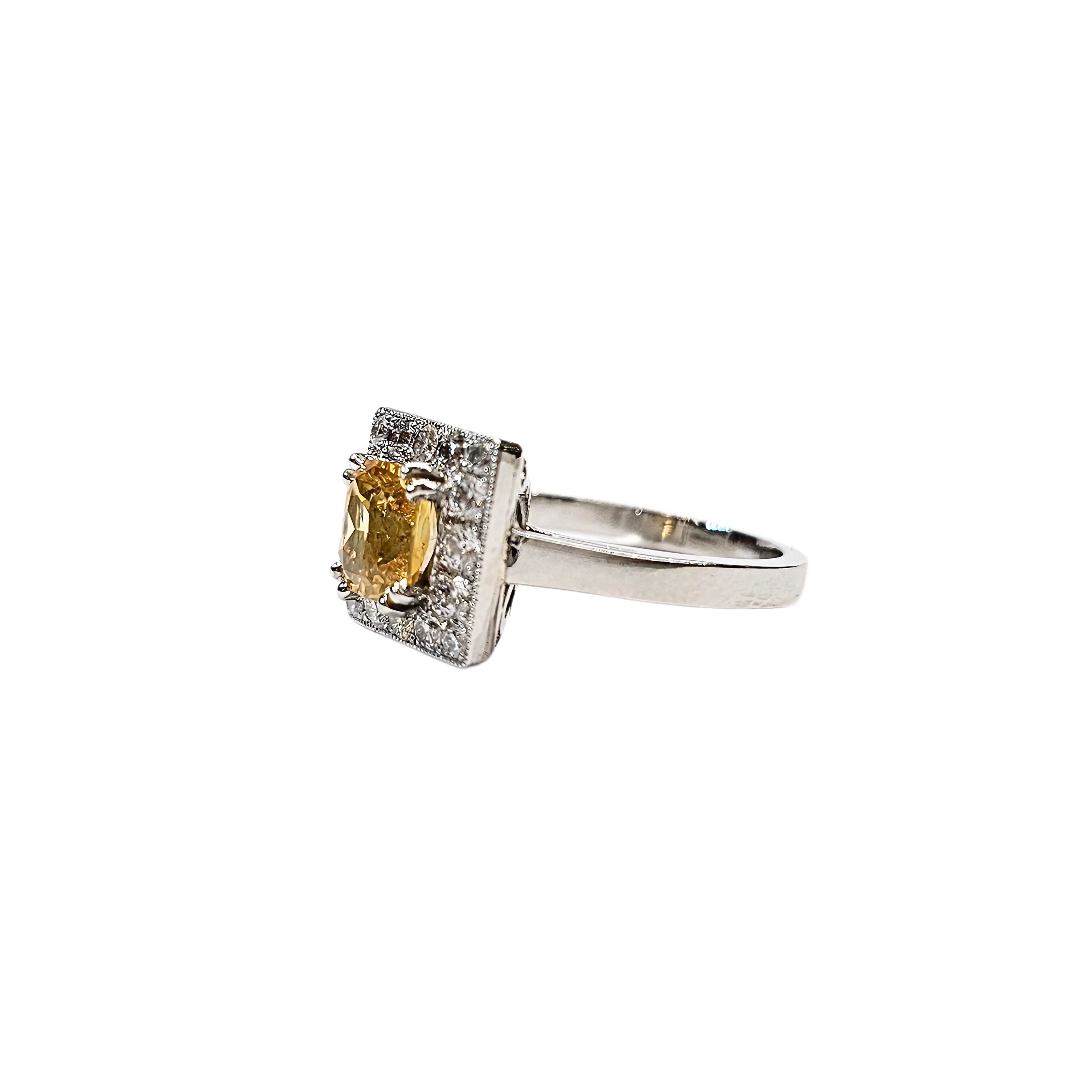 Bague en platine 850, diamants et saphir jaune naturels - Taille EU53