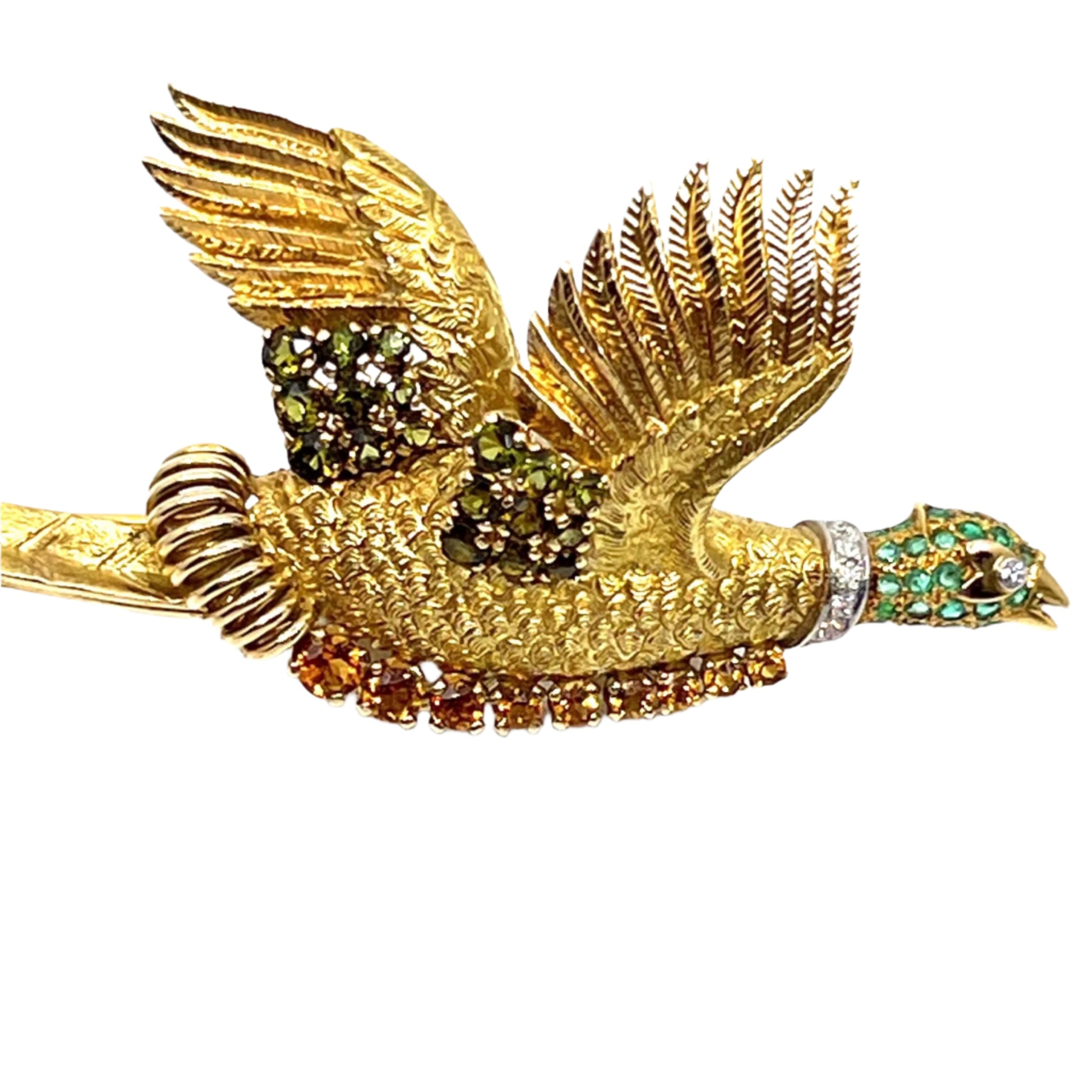 Georges Lenfant pour Hermes- Rare Broche Faisan or jaune