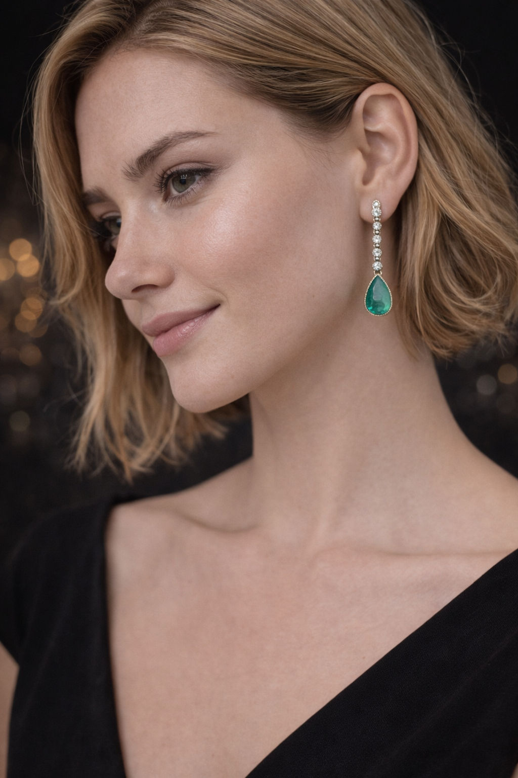 Earrings Pendants in yellow gold, white gold, emeralds and diamonds