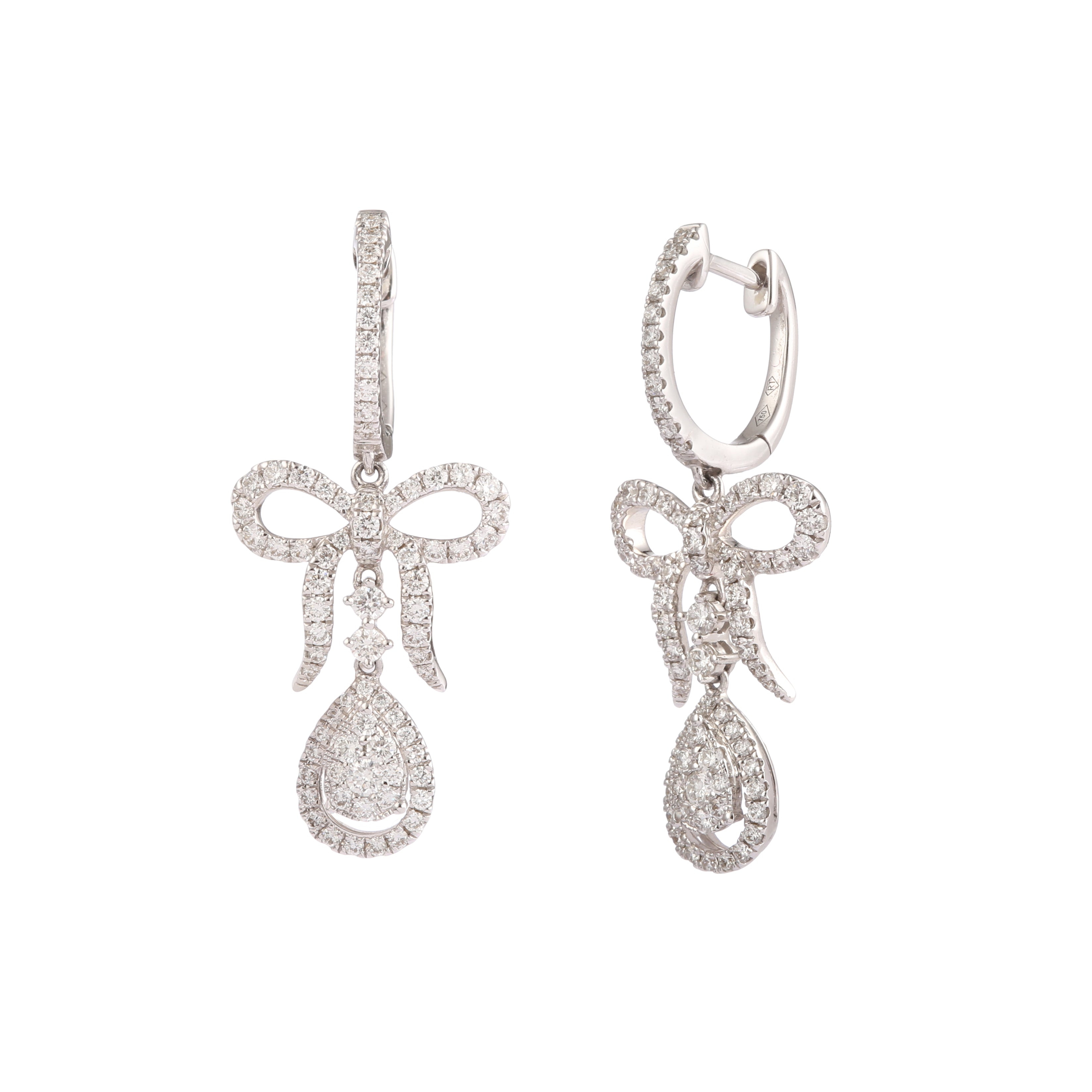 Boucles d'oreilles Dormeuses nœuds en or gris et diamants