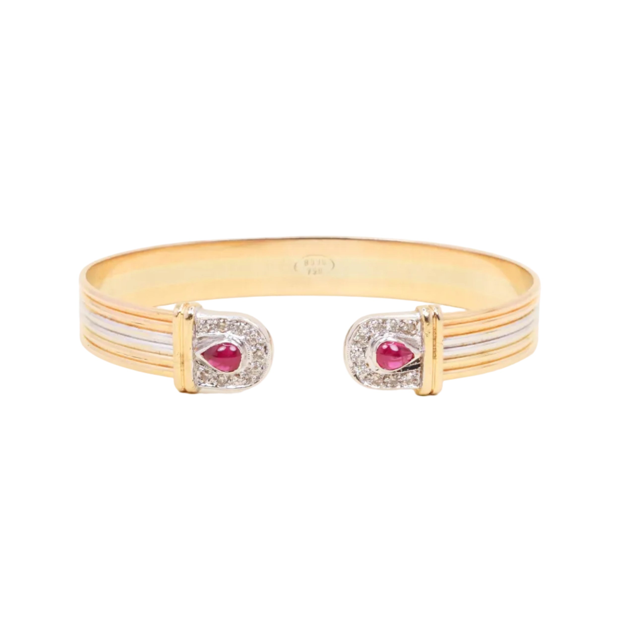 Bracelet JONC ouvert en or jaune, blanc et rose rubis diamants