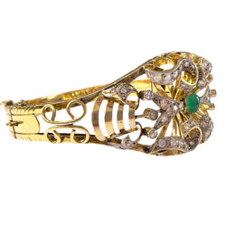 PULSERA ESTILO RETRO ÉPOCA 1945 de ORO 18 kts con DIAMANTES y ESMERALDA