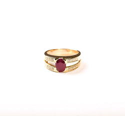 Bague Bandeau rubis diamants en or jaune