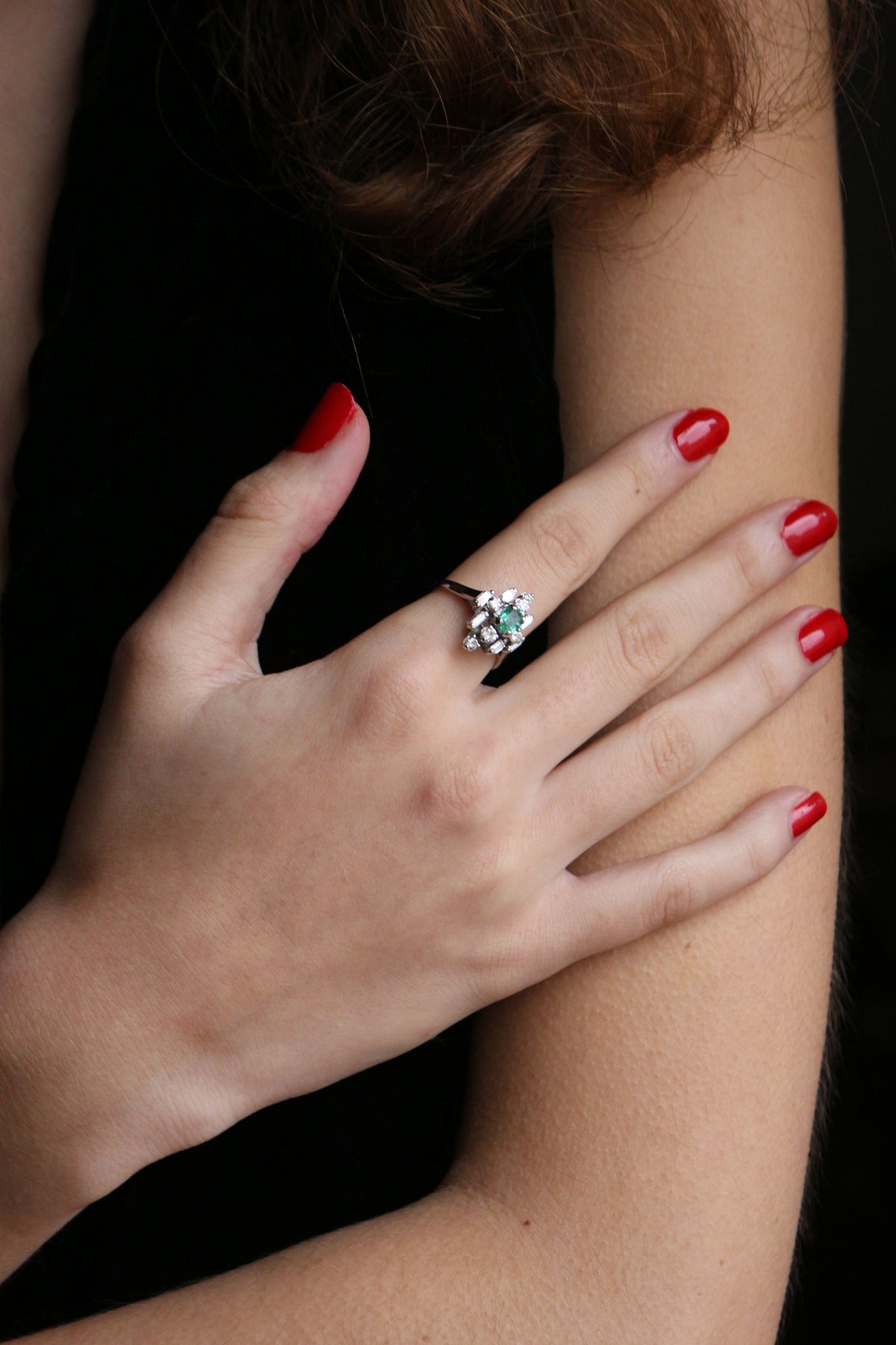 Emerald Modernist Flower Ring