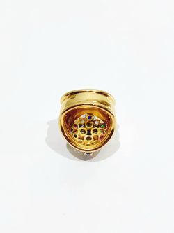 Ring Cocktail in yellow gold, rubies, sapphires, emeralds and diamonds