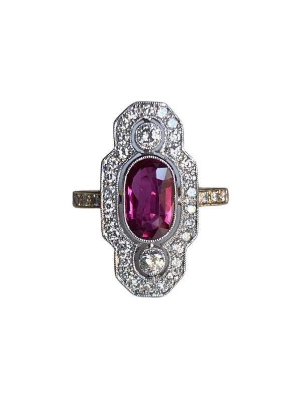 Bague style Art Déco, en or jaune 18k et platine