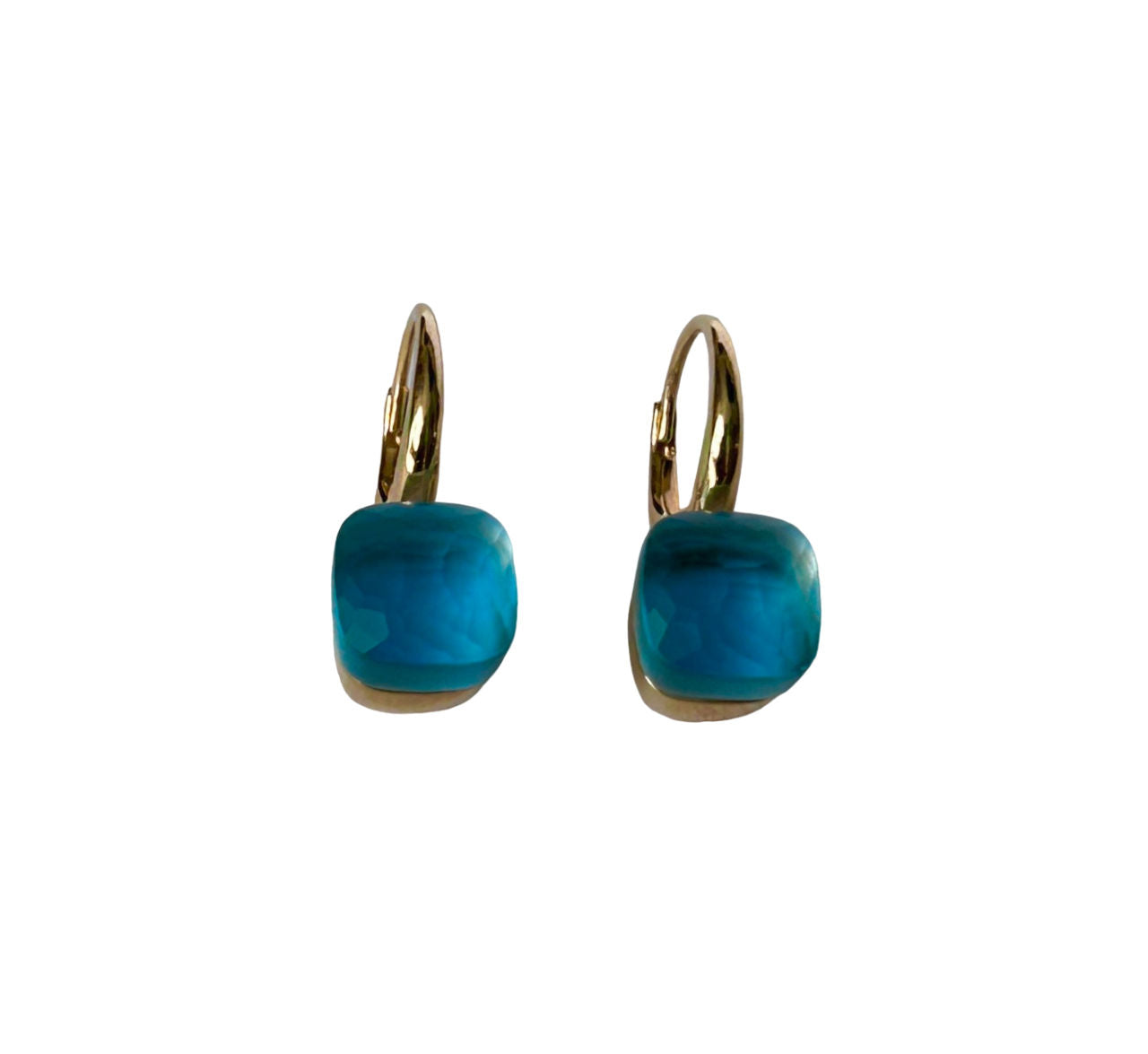 Paire de boucles d'oreilles POMELLATO Nudo Gelé petit modèle en or rose et topaze bleue