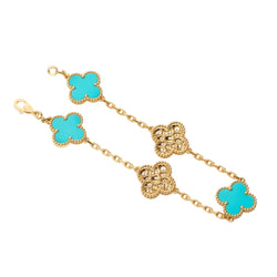 Bracelet Breloque VAN CLEEF & ARPELS Alhambra en or jaune, turquoises et diamants