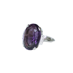 Bague Art Déco améthyste ovale en or blanc et platine