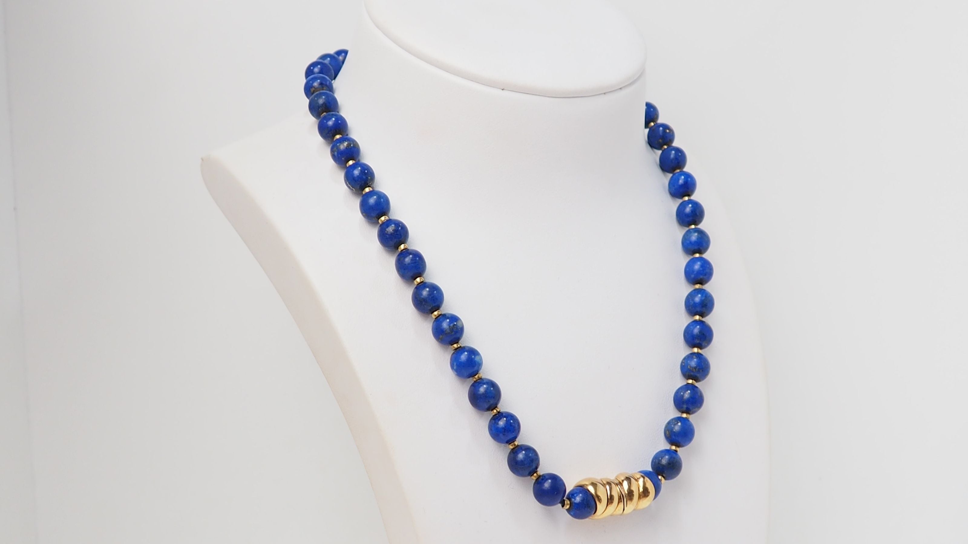 Collier De Perles de Lapis Lazuli Et Fermoir En Or