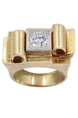 Bague tank en or jaune et diamant