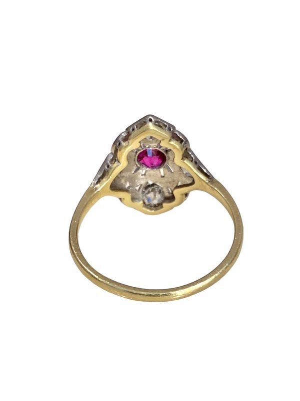 Belle époque ring, in 18k yellow gold, platinum and diamonds