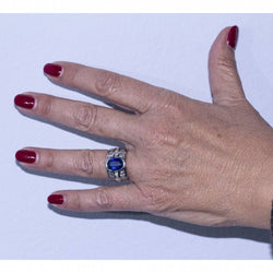 Bandeau ring in white gold, sapphire and diamonds