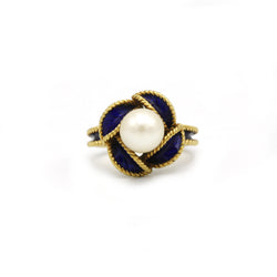 Bague - Or, perle et émail