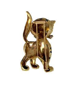 VAN CLEEF & ARPELS “Chaton Malin” pin brooch by GEORGES LENFANT in yellow gold, black enamel and chrysoprases