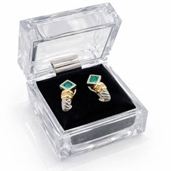 Boucles d'oreilles en or blanc et or jaune avec émeraudes et diamants