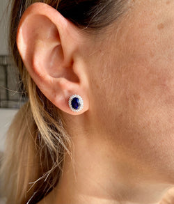 Vintage Sapphire Diamond Gold Cluster Stud Earrings