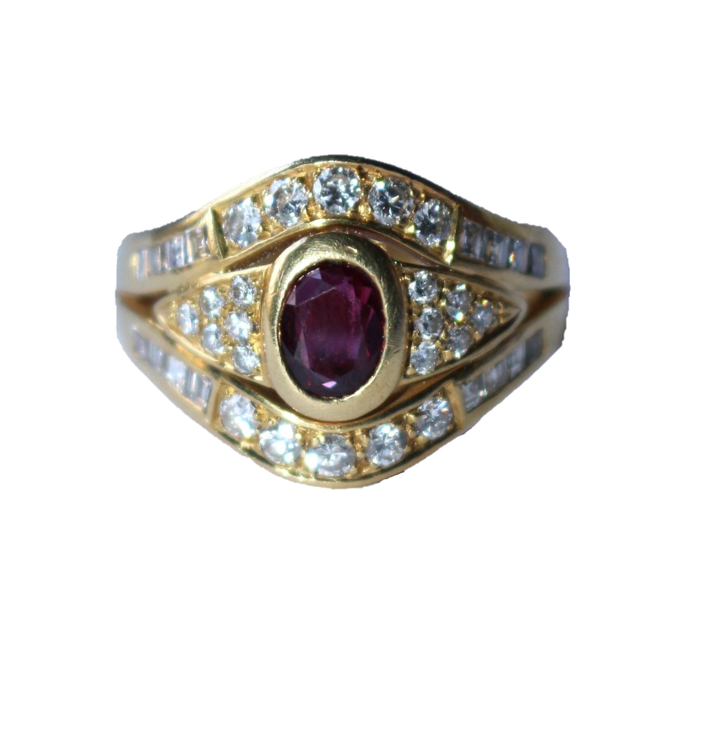 Bague Rubis Diamants Sur Or Jaune